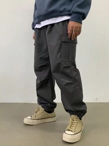 DAZY Men's Solid Color Pocket Simple Design Casual Long Pants, Daily Wear Men Joggers - Grey - View 8