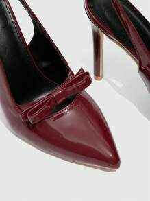 CUCCOO SZL 性感时尚尖头蝴蝶结装饰低鞋面细高跟休闲后带女士正装鞋，酒红色，优雅适合派对、圣诞节、新年，适合圣诞节和新年假期氛围秋冬情人节