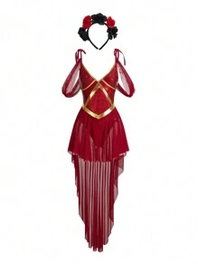 Conjunto de vestido-mono y diadema en estilo exótico de princesa, disfraz para mujeres
