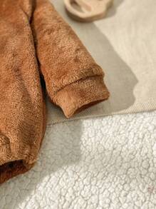 SHEIN 男婴秋冬季卡通3D小猴子图案连帽毛绒长袖连体衣 - 棕色 - 查看 6