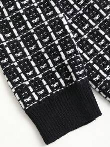 SHEIN Unity 女士休闲格子开衫和毛衣搭配裙子 2 件套，秋季 - 黑色 - 查看 3