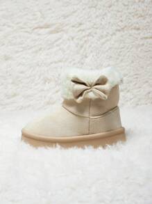 Cozy Pixies 米色女婴蝴蝶结毛绒时尚保暖可爱舒适休闲运动雪地靴，适合日常锻炼和户外活动，秋冬季鞋款 - 米色 - 查看 9