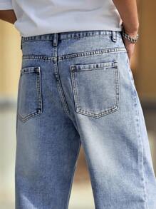 Manfinity Homme Quần Jeans Ống Rộng Thiết Kế Túi Đơn Giản Cho Nam Size Lớn - Rửa nhẹ - Xem 8