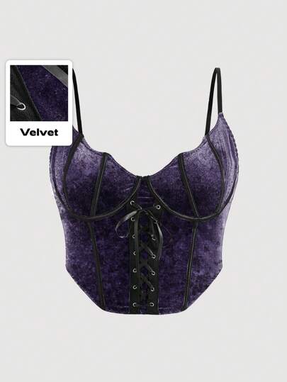 Gothic Dark Mysterious Halloween Purple Velvet Sexy Palace Style Plus Size Camisole And Tank Top
