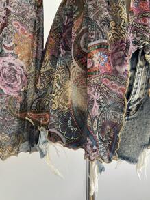 Soleia Women's Boho V-Neck Tie-Up Long Flare Sleeve Floral Print Casual Top, Summer Vacation Beach Outfits - Multicolor - View 5