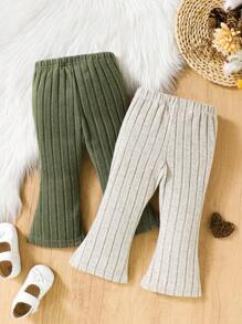 SHEIN 2 件套婴儿/女婴休闲舒适喇叭裤适合日常穿着和外出 - 彩色 - 查看 2