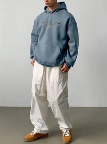 DAZY Sudadera con capucha de ajuste holgado y manga larga con estampado de letras para hombres, informal para otoño