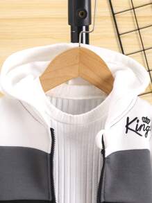 Bộ đồ thường ngày 2 món áo hoodie có khóa kéo nhiều màu cho bé trai - Đen và trắng - Xem 6