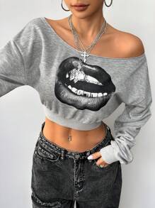 Coolane Women's   Spring/Winter Sport Casual One Shoulder Loose Sweatshirt Graduation,Back To School Outfits,Graduation,Teacher Outfits For Women,Back To School