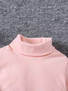 SHEIN Leap Crew Áo thun cổ cao dệt kim màu trơn cơ bản cho bé gái 2 món/bộ, áo, thoải mái, thích hợp mặc thường ngày & đi học hàng ngày vào mùa thu & đông cho bé gái Cổ rùa cho bé gái - Hồng - Xem 4