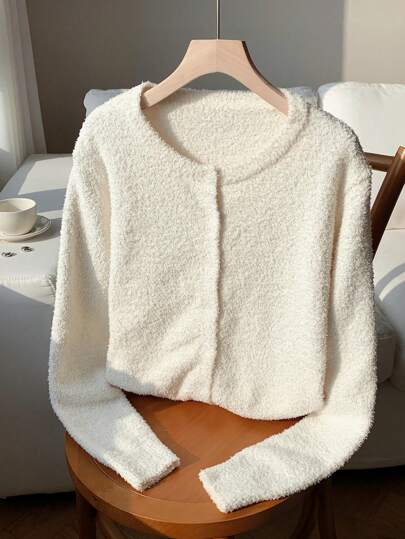 Comfortcana 女士休闲前扣蓬松开衫，适合秋冬季日常穿着