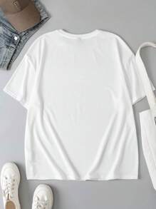 Slaydiva Áo thun cổ tròn tay ngắn in họa tiết thời trang đường phố cổ điển dành cho nữ, mùa hè - trắng - Xem 2