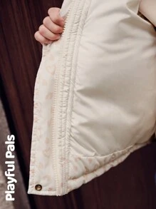 SHEIN 1 Pc Young Girls Winter Coats Heart Leopard Print Hooded A-Line Cute/Vintage/Casual/Home/Outdoor Winter/Fall Outfits - Beige - View 8