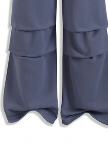 SHEIN 2 件套青少年女孩连帽衫，印花设计，搭配工装裤，秋冬季休闲装 - 灰色 - 查看 3