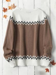 EMERY ROSE Women's Round Neck Batwing Sleeve Arc-Shaped Jacquard Sweater Fall Women Outfits Winter Women Dress Ugly Christmas Sweater Fall Women Outfits Fall Clothes Curve Long Sleeve Women Tops Cottage Core Western Women Dresses Cropped Women Sweater Fall Sweaters Winter Women Clothes - Multicolor - View 2