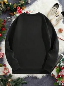 Manfinity Homme Plus Size Men's Black Crew Neck Pullover Sweatshirt, Christmas - Black - View 7
