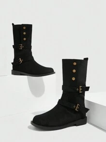 CUCCOO GRLICON 女式中筒靴，Y2K 风格，朋克摇滚，机车风，酷女孩装，适合万圣节、圣诞节和派对 - 黑色 - 查看 3