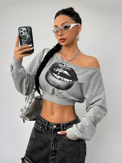 Coolane Sudadera holgada de un solo hombro, casual y deportiva para mujer