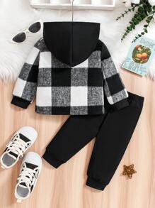 SHEIN Explorewe 2 件套女婴格子图案经典别致运动可爱服装，洋红色，适合秋冬季日常穿着 - 彩色 - 查看 8