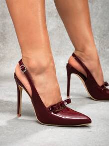 CUCCOO SZL 性感时尚尖头蝴蝶结装饰低鞋面细高跟休闲后带女士正装鞋，酒红色，优雅适合派对、圣诞节、新年，适合圣诞节和新年假期氛围秋冬情人节