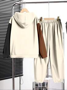 Bộ đồ hoodie dài tay họa tiết in hình khối màu cổ điển thời trang giản dị cho bé trai tuổi mới lớn 2 món, thoải mái cho mùa thu/đông - Nhiều màu - Xem 4