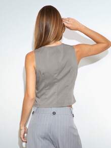 SHEIN Unity Top sin mangas ajustado de mujer a rayas - Gris - Ver 2