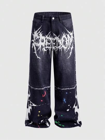 Goth Jeans casual ample avec poche à graphique lettres gothique pour homme