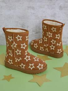 Mini mi Top Holiday Gift Picks For Kids Chestnut Classic Mid-Calf Slip On Snow Boots With Iridescent Stars-Qute& Cozy,Pull On Winter Boots - Camel - View 2