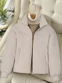 Giddy West Giddy West Women's Solid Color Graphene Zip-Up Long Sleeve Padded Padded Coat, Winter Clothes - Apricot - View 6