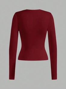 SHEIN EZwear Bộ 2 áo thun dài tay dáng ôm vừa vặn cho nữ, thích hợp cho mùa thu đông - Nhiều màu - Xem 6