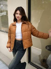 SHEIN Teenagers' Solid Color Front Zipper Long Sleeve Pocket Simple Casual Fashion Hoodie