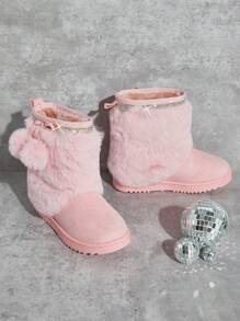 Mini mi Bestseller Kid's Luxe Pink Mid-Calf Snow Boots – Sparkly Trim, Cozy And Stylish Winter Wear,Top Holiday Gift Picks For Kids - Pink - View 5