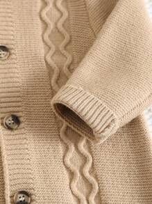 SHEIN Bộ đồ liền thân có mũ trùm đầu đơn giản dễ thương cho bé trai/bé gái sơ sinh màu kaki kèm áo len, mùa thu/đông - Nhiều màu - Xem 5