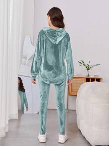 Conjunto de 2 peças/conjunto de camiseta e calça de veludo para meninas adolescentes, moda de rua, casual, festa, tamanho grande