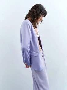 Maija Chaqueta blazer de punto con cuello en V profundo en color morado, de uso casual, para otoño/invierno