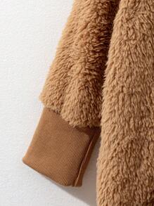年轻女孩连帽开衫带3D耳朵毛茸茸保暖防风加保暖内衬秋冬新款咖啡棕色户外休闲姐妹搭配可爱上衣连帽长袖针织时尚冬装 - 棕色 - 查看 5