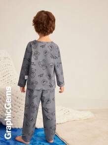 SHEIN Young Boy Bear Print Long Sleeve Pajama Set - Light Grey - View 2