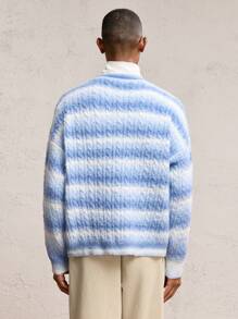 AKNOTIC Party Men's Loose Fit Crew Neck Oversized Color Block Long Sleeve Knit Cable Knit Sweater, Suitable For Autumn/Winter, Vacation, Old Money Men, Boyfriend Gift - Multicolor - View 4