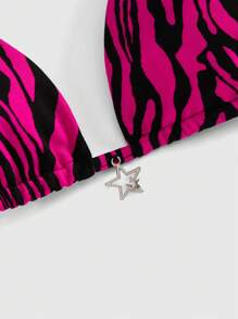 ROMWE Grunge Punk Sexy Halter Crop Top With Zebra Print & Star Design, Vintage Y2K Style