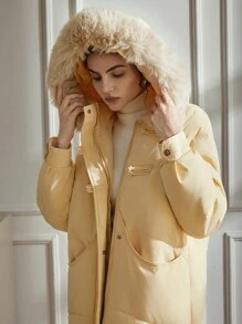 Aveloria 女士冬装超大号连帽派克大衣带蓬松领子的棉衣