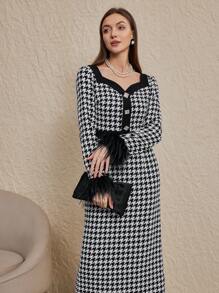 Modelyn Đầm midi bodycon tay bồng bềnh họa tiết răng sói thanh lịch cho nữ Đầm dạ hội dài - Nhiều màu - Xem 4