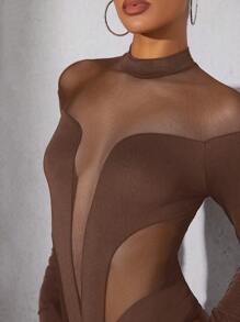 Hauture 女士纯色立领网眼拼接长袖紧身衣