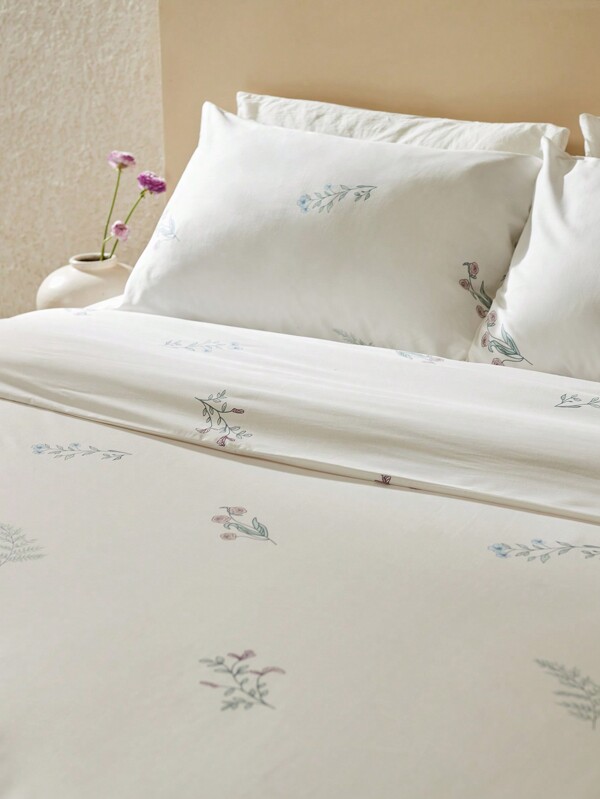 [100% Cotton]2/3pcs Floral Print Duvet Cover Set With Button Closure Corner Ties, Soft, Skin Friendly And Breathable, Lightweight And Smooth, Suitable For All Seasons, Bedding Set, Soft Comfortable Duvet Cover, For All Size Bed, 1pc Duvet Cover And 1/2pcs Pillowcase,Rama Bedtime Comfort