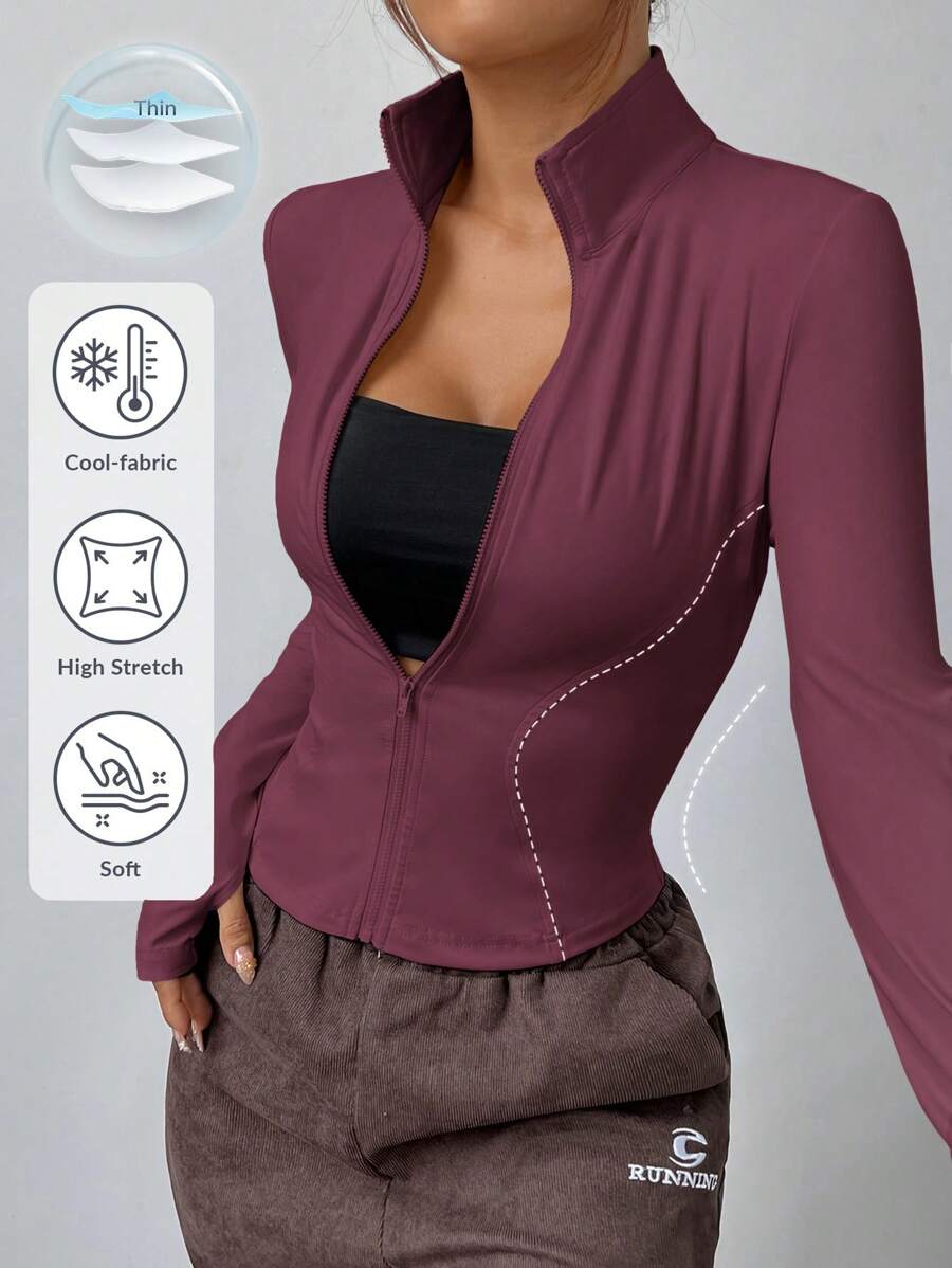 SHEIN EZwear Wine Red Knit Women's Lightweight Cardigan Jacket For Sun Protection In Fall/Winter - Red Violet - View 1