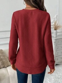 Tenues de femmes pour les fêtes du Nouvel An, vêtements de femmes rouges de Noël. Sweat-shirt-shirt basique en tricot gaufré à col rond asymétrique, confortable et décontracté pour femmes. Hauts à manches longues pour la remise des diplômes, la rentrée scolaire, la remise des diplômes, les tenues d'enseignante pour femmes, la rentrée scolaire en automne/hiver