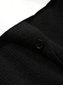 FRIFUL Women Contrast Color Block Button-Front Long Sleeve Casual Sweater Dress,Ruffle - Black - View 7