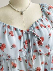 Soleia 大码女式雪纺碎花长袖蝴蝶结装饰衬衫，休闲冬装 - 彩色 - 查看 3