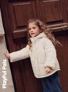 SHEIN 1 Pc Young Girls Winter Coats Heart Leopard Print Hooded A-Line Cute/Vintage/Casual/Home/Outdoor Winter/Fall Outfits - Beige - View 7