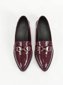 CUCCOO CURVES Wide Fit Flat Mary Jane Shoes, Solid Brown Color Pointed Toe Strap Casual Outdoor Flats Spring Shoes Spring Break Easter - Burgundy - View 3