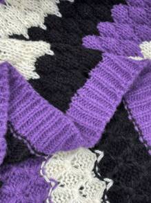 Calvaya Plus Size Women Contrast Color Textured Loose Knitted Cardigan, Casual Autumn/Winter Fall Cloth For Women